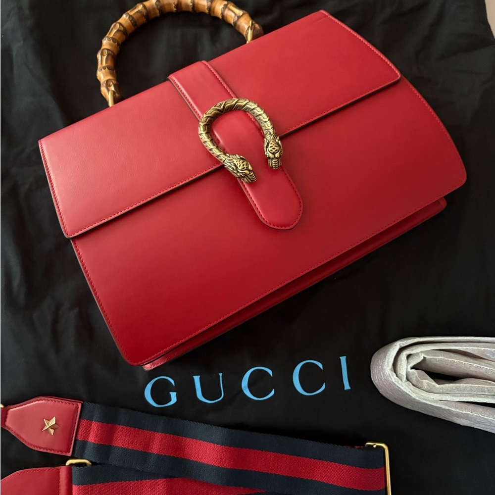 Gucci Red Bamboo Handle Satchel